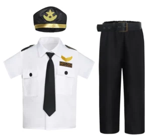Short Sleeve Pilot Clothing Set for Kids with Hat and Tie
