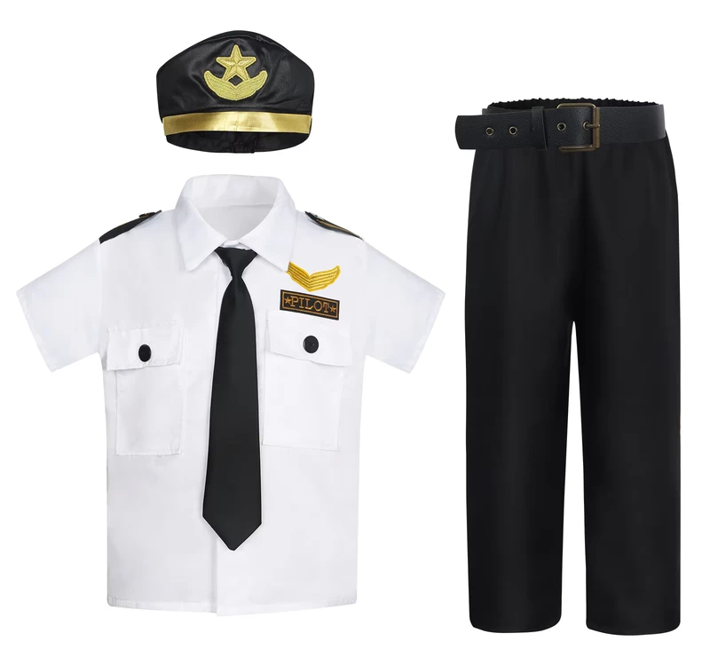 Short Sleeve Pilot Clothing Set for Kids with Hat and Tie