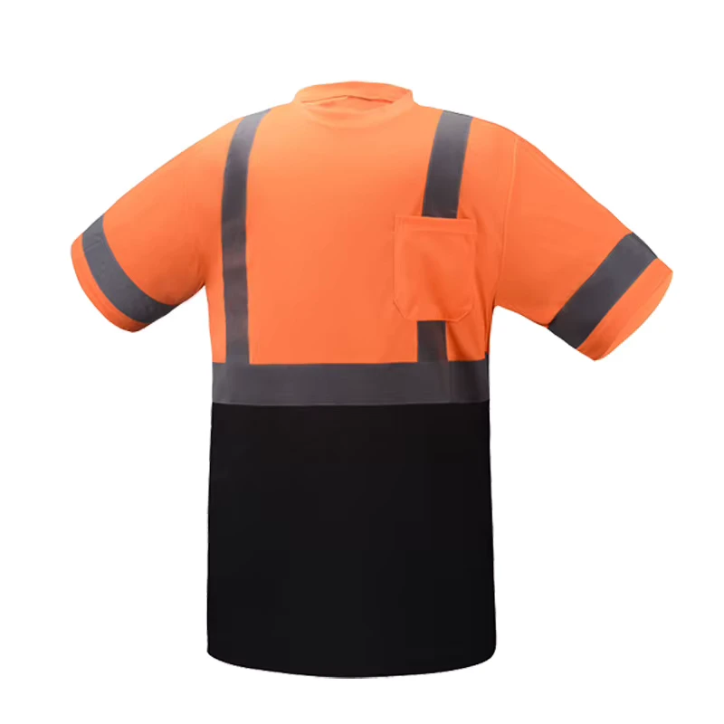 Short Sleeve Pocket Front Breathable Fabric Outdoor Construction Volunteer Activity Reflective Safety T-shirt