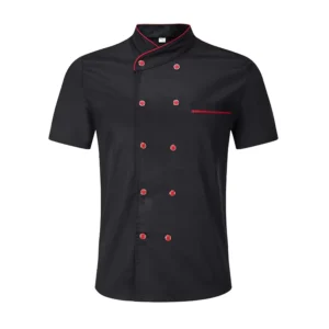 Short Sleeve Poly Cotton Woven Unisex Chef Jacket for Restaurant Use