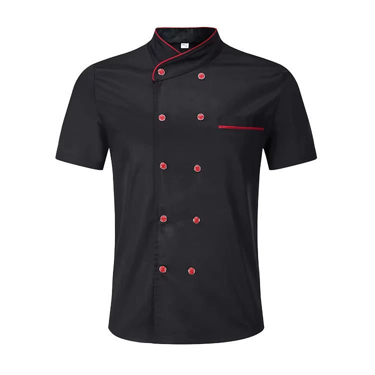 Short Sleeve Poly Cotton Woven Unisex Chef Jacket for Restaurant Use