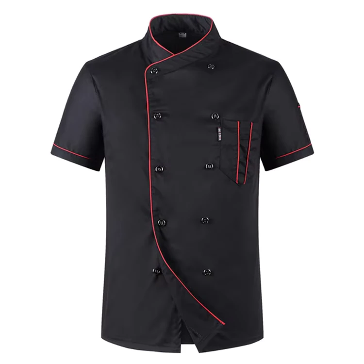 Short-Sleeve Restaurant Chef Kitchen Work Uniform Double-Breasted Sushi Bakery Cafe Waiter Catering Food Service Jacket