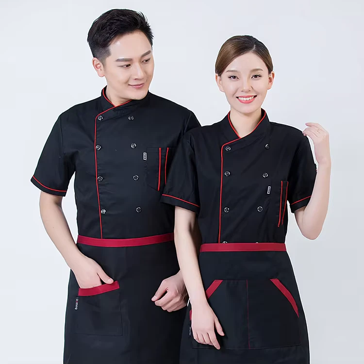 Short-Sleeve-Restaurant-Kitchen-Workwear-Double-Breasted-Bakery-Cafe-Waiter-Catering-Food-Service-Uniform