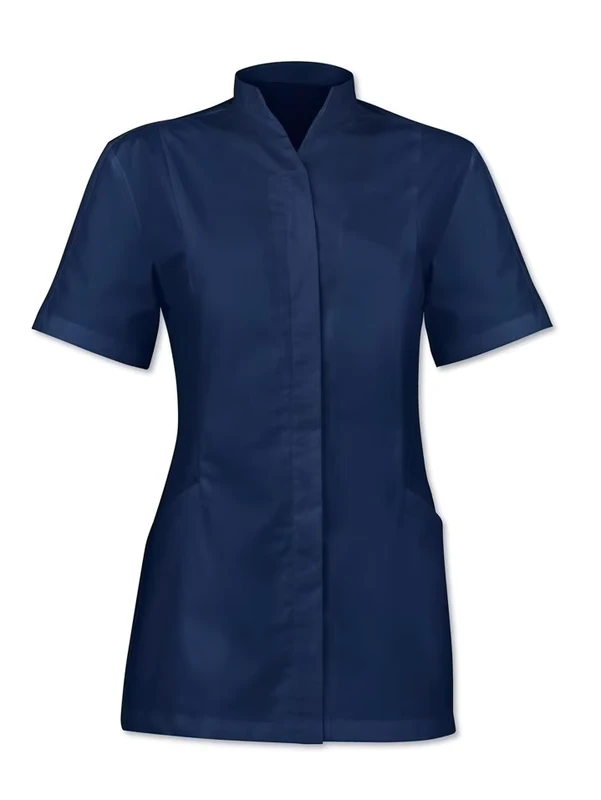 Short-Sleeve-Slim-Fit-Nurse-Tunic-Short-Sleeve-Mandarin-Collar-Healthcare-Uniform-for-Beauty-Salon-Spa