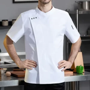 Short-Sleeve Summer Men’s Restaurant Kitchen Uniform with Embroidered Store Names