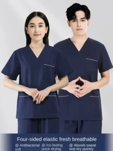 Short-Sleeve Unisex Spandex Moisture-Wicking Scrub Uniform for Medical Dental and Veterinary Work