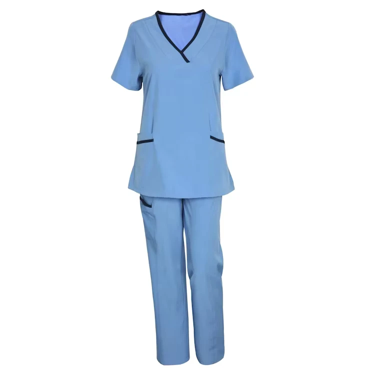 Short Sleeves V neck Set Hospital Clothing Nurses Uniform and Scrubs With Pockets