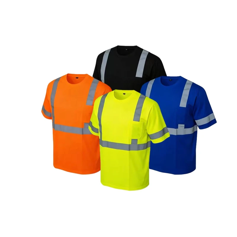 Silver Reflective Stripping Breathable Polyester Short Sleeve Hi Vis Road Construction Safety Workwear Custom Logo Reflective
