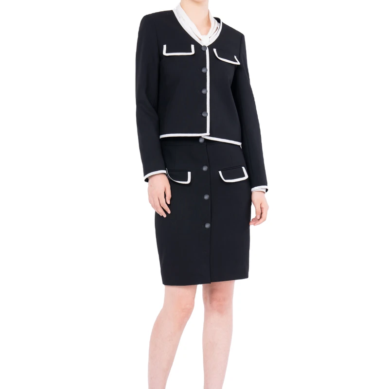 Simple and Generous Women's Suit Black&white blazer High Waisted Skirt Ladies Elegant Formal Casual Suit 2pieces
