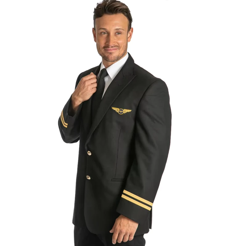 Single Breasted Design Custom High Quality Polyester Viscose Black Jacket and Pant Captain Uniform Flight pilot Suit