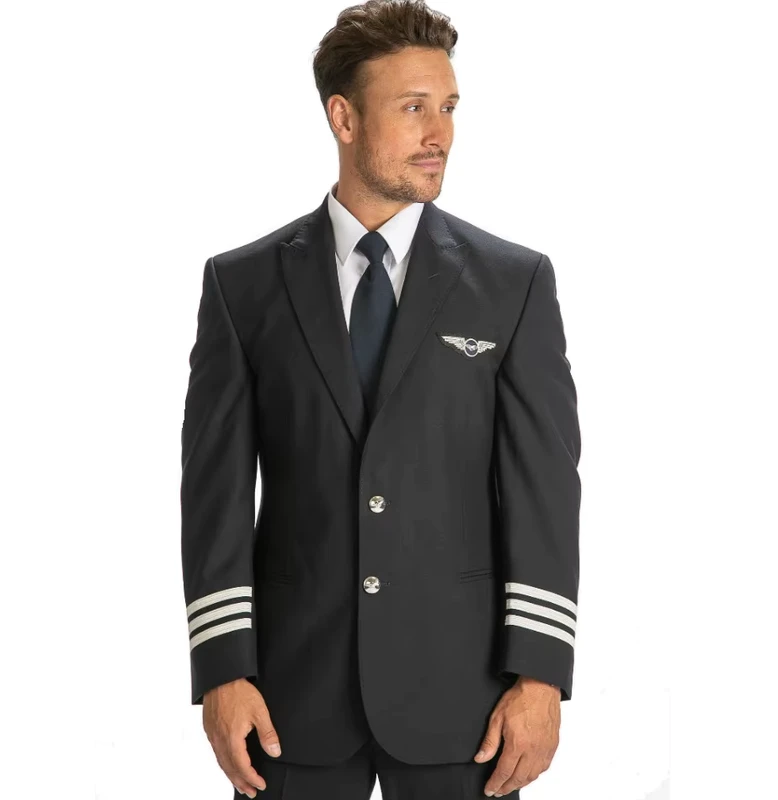 Single-Breasted Polyester Viscose Black Jacket and Pants Captain Uniform Flight Pilot Suit
