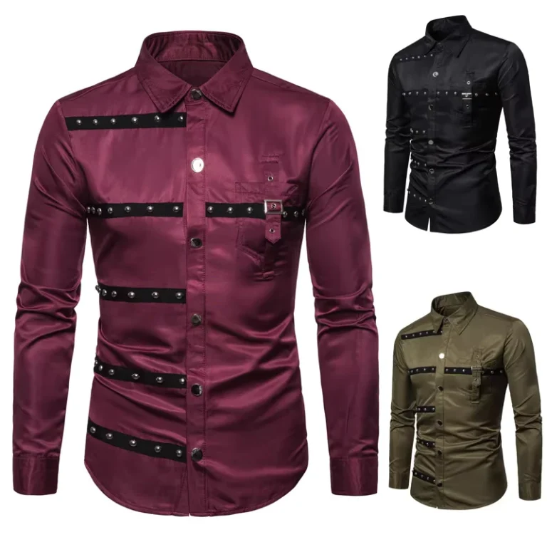 Slim-Fit-British-Style-Long-Sleeve-Rivet-Shirt-for-Men