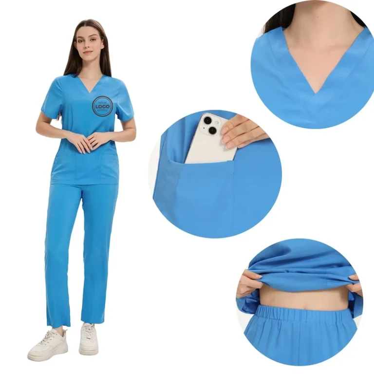 Soft-Stretchy-Breathable-Medical-Nursing-Workwear-For-Hospital-Dental-Comfortable-V-Neck-Scrubs-Uniforms-Sets