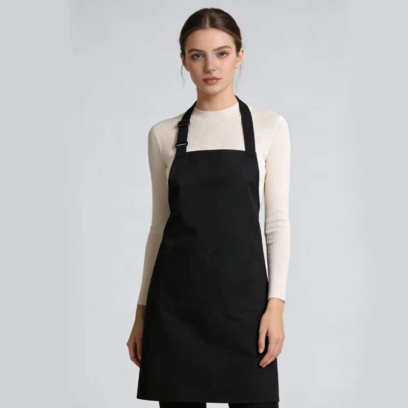 Solid Color Cotton Bib Apron for Women and Men Restaurant Waiter Work