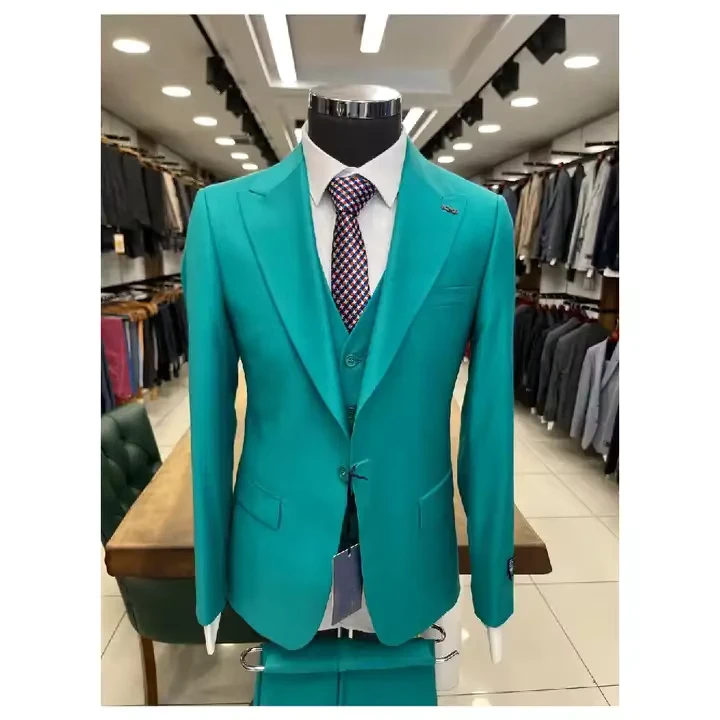 Solid Color Mens Suit Custom Made Formal Business Three-piece (Jacket+Vest+Pant) Groom Wedding Dress Suit
