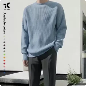 Solid Color Unisex Neck Sweater Oversized Loose Casual Retro Winter Knitwear Korean Cotton Blend Pullover Sweaters