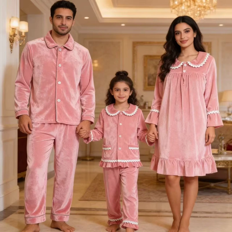 Solid Elastic-Waist Velvet Bathrobe with Gold Diamond Detail for Men and Women