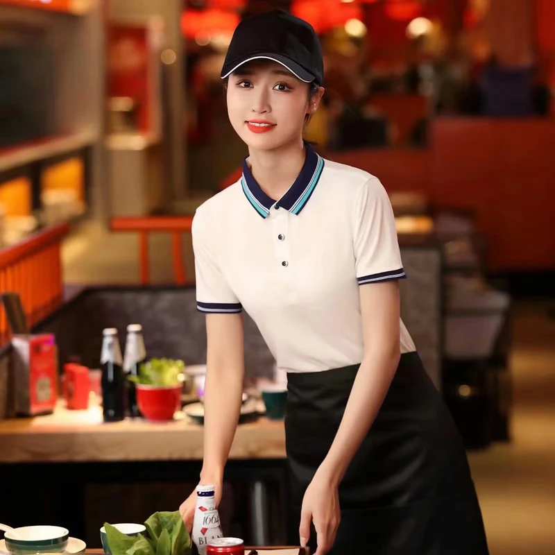Solid Red 210g Jersey Tshirt for Men and Women Blank Design Restaurant Staff Uniforms Polo Neck Collar TT Payment