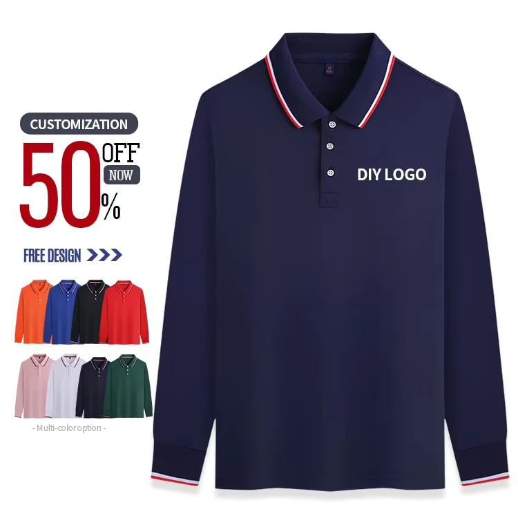 Special Custom Embroidered logo for Men's Long Sleeve Polo Shirts Official Work Golf Polo t Shirts with Cotton Materials
