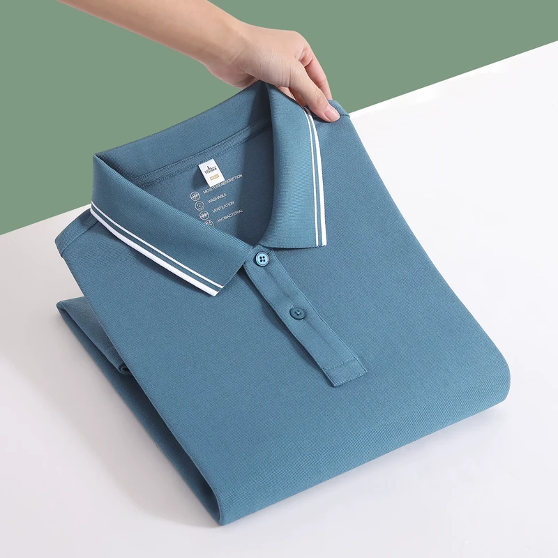Special Offer Luxury Stripes Men's Work Polo Shirt Never Deforms Memory Collar Work Wear Clothing