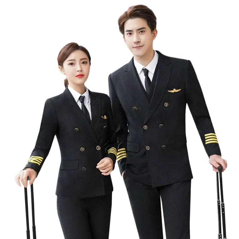 Spring-Autumn-Aviation-School-Uniform-Pilot-Hotel-Double-Breasted-Work-Uniform-Men-Women-Blazer-Jacket-Pant-Crew-Airline-Uniform