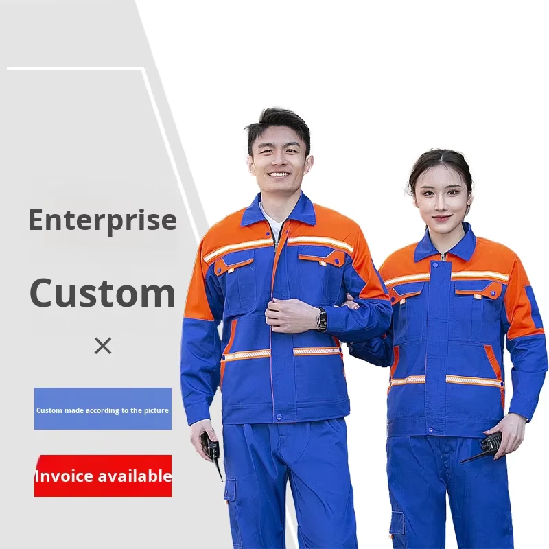 Spring Autumn Long Sleeve Cotton CE Certified Unisex Reflective Strip Work Coverall Anti-pilling Labor Protection Clothing