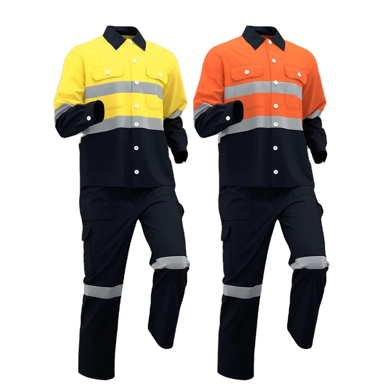 Spring Autumn Safety Hi Vis Workshop Suits Custom Construction Workwear Jackets Pants Roadway Work Clothes with Reflective Strip