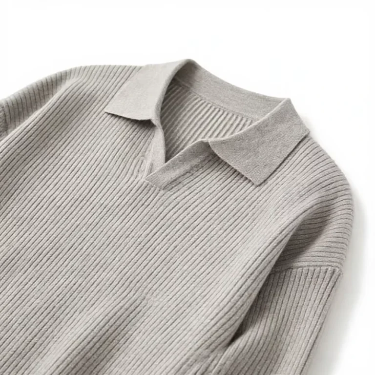 Spring-and-Autumn-Unisex-All-purpose-Casual-Warm-Charcoal-Ribbed-Knit-Polo-Collar-Oversized-Sweater