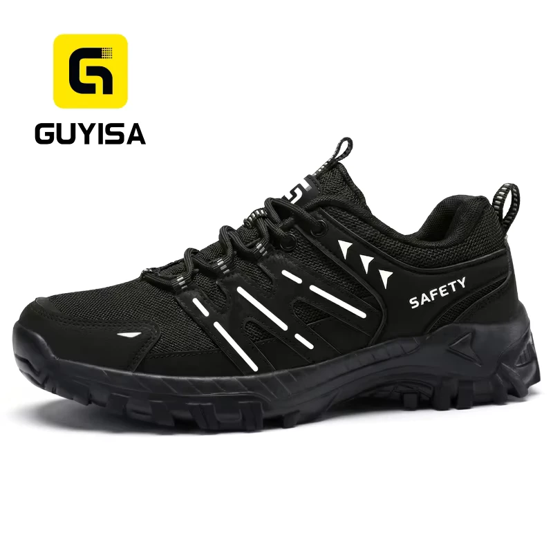 Steel Toe Safety Shoes Anti-Smash Anti-Puncture Microfiber Flyknit Upper Rubber Sole
