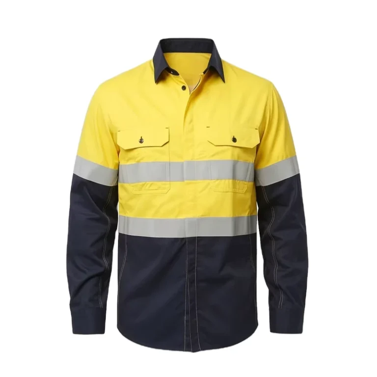 Stock-High-Vis-Breathable-Cotton-Yellow-Navy-Two-Tone-Long-Sleeve-Construction-Reflective-Safety-UPF-50-Hi-Vis-Work-Shirt