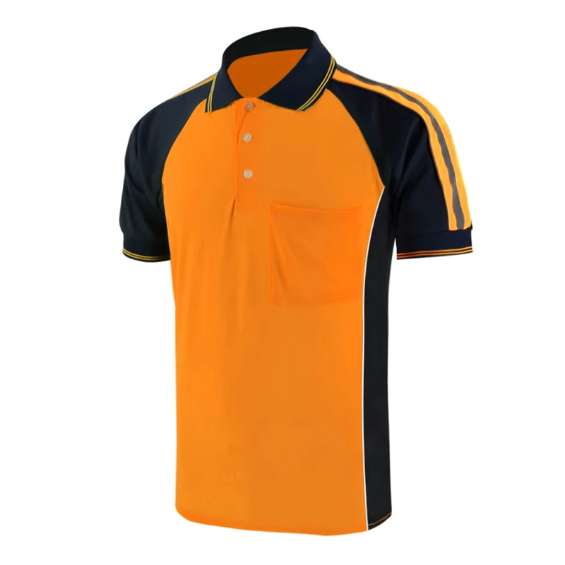 Stock High Visibility Reflective Fluorescent Polyester Safety Polo Shirt for Men