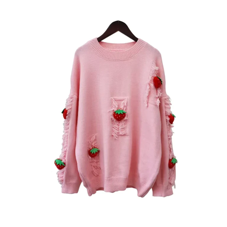 Strawberry-Fringe-Design-Womens-Pullover-Sweater-Autumn-Winter-Loose-Sweet-Knit-Sweater-for-Women
