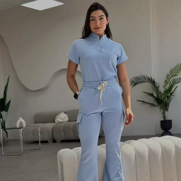Stretch-Zip-High-Neck-Scrub-for-Tall-People-Notch-Side-Medical-Uniforms-Drawstring-Customization