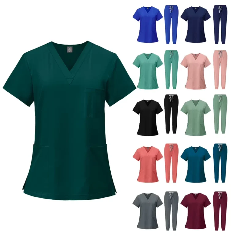 Stretchable-Breathable-Hospital-Uniform-Set-Women-Short-Sleeve-Straight-Nursing-Scrubs-Polyester-Spandex