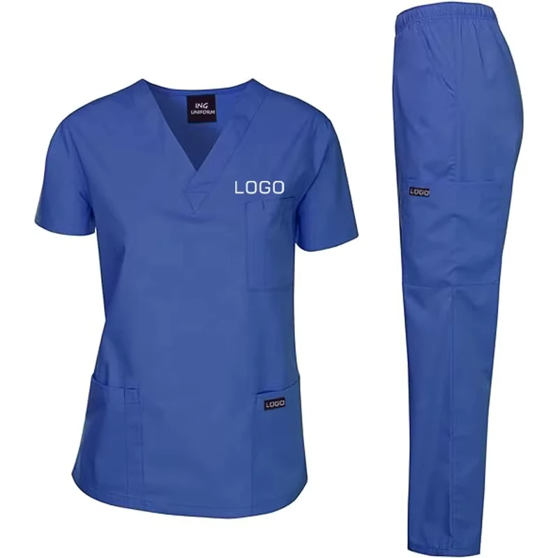 Stretchy Plus-Size Medical Scrub Uniform Set for Men