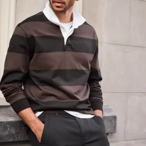 Striped Custom Tee Cotton Long Sleeve Polo Top Chocolate Striped Tee Striped Oversized Long Sleeve T shirt