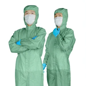 Striped Style Anti Static Conjoined Hooded Green Quick Dry Autoclavable ISO 4 8 Class Cleanroom Coveralls for Adult