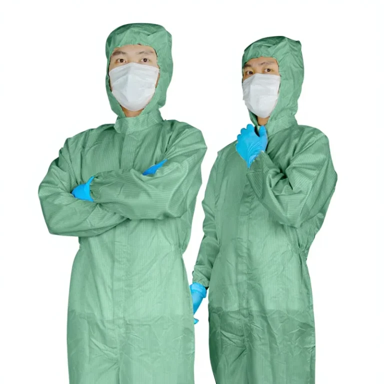 Striped-Style-Anti-Static-Conjoined-Hooded-Green-Quick-Dry-Autoclavable-ISO-4-8-Class-Cleanroom-Coveralls-for-Adult