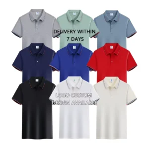 Stylish Men’s Short Sleeved Knitted Breathable Cotton Shirt High Quality Business Casual Lapel Blank Customizable Print