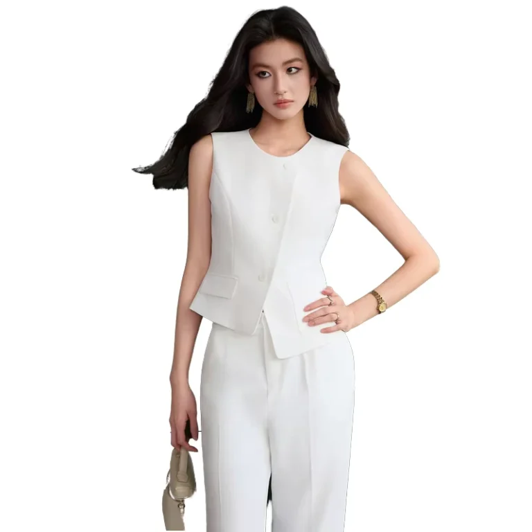 Suit-Vest-Female-High-Sense-Summer-New-Little-Suit-Temperament-Goddess-Fan-Age-reducing-Two-piece-Pure-Color-Collarless-Suit