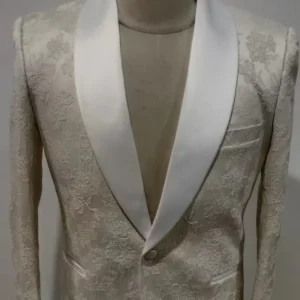 Suit for Wedding White Jacquard Dinner Groom’s Formal Suit Three Pieces