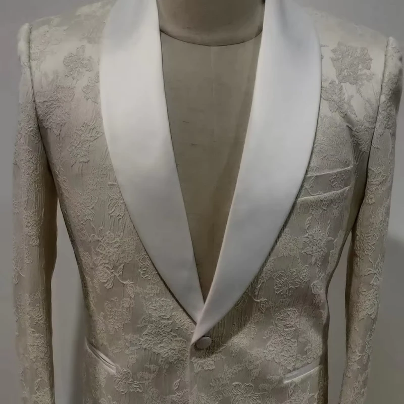 Suit for Wedding White Jacquard Dinner Groom's Formal Suit Three Pieces