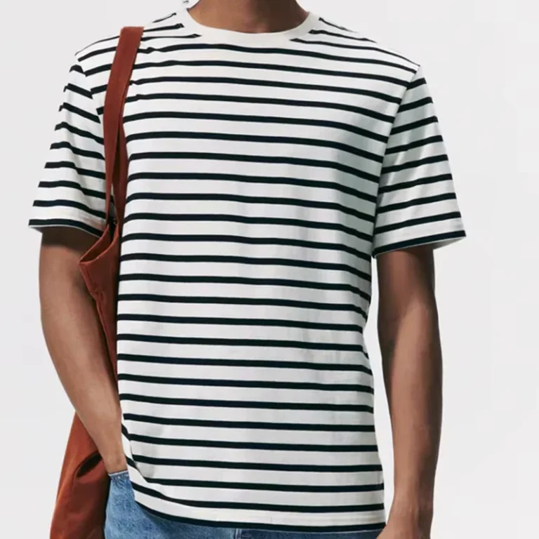 Summer-100-Cotton-Transverse-Thin-Stripe-Loose-T-shirt-Customized-Casual-Mens-Heavyweight-Short-Sleeve-Tshirts