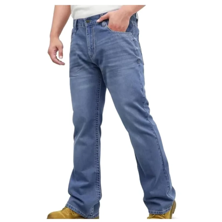Summer-10oz-Mid-Weight-EX-Soft-Relaxed-Boot-Cut-Vintage-Washed-FR-Printed-Plaid-Work-Pants-NFPA2112-EN11612-CAT2-Jeans-Blue