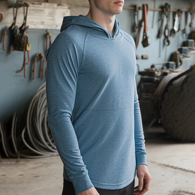 Summer 4.5OZ Lightweight 100% Cotton FR Fire Protection Hooded Loose Fit Sewn Unisex Work Shirt FRC6317Blue