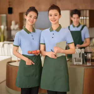 Summer Catering Staff Work Uniform Knitted Cotton Short-Sleeve Unisex Logo-Printed OEM Service for Restaurants and Bakeries
