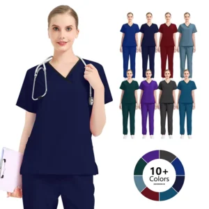 Summer Custom logo Work Wear Hospital Scrubs Sets Surgical Operating Room Doctors Dental Women Nurses Scrubs Uniform Suit