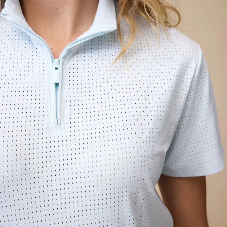 Summer-Equestrian-Apparel-Mesh-1-3-Zip-up-Show-Shirt-Ladies-Riding-Short-Sleeves