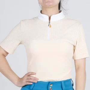 Summer Equestrian Quick Drying Tops 1/4 Zipper Horse Riding Sun Shirts Women Breathable Net Eyelet Skinny Short Sleeves