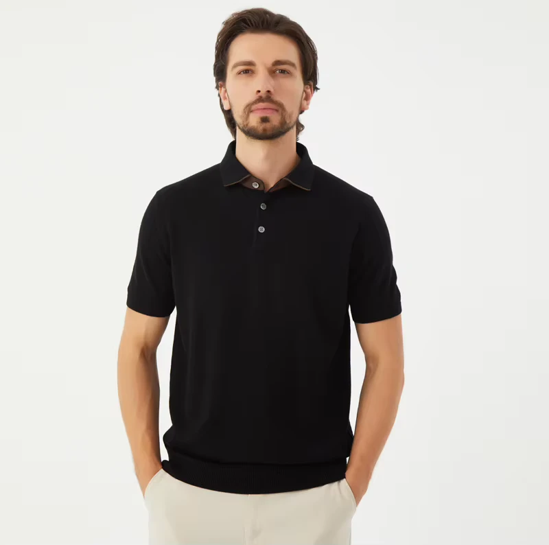 Summer Fashion Men's Knitted Sports Polo T shirts Custom Logo 100% Merino Wool Golf Polo Shirts